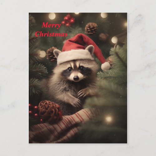 Merry Christmas Racoon Holiday Postcard