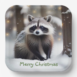 Merry Christmas Racoon Paper Plates