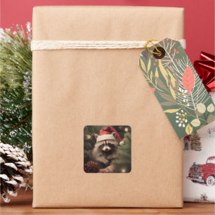Merry Christmas Racoon Square Sticker
