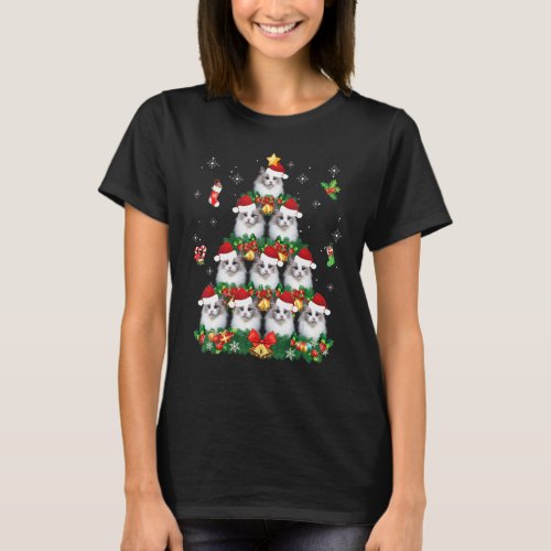 Merry Christmas Ragdoll Cat Santa Tree Pajama Ugly T_Shirt