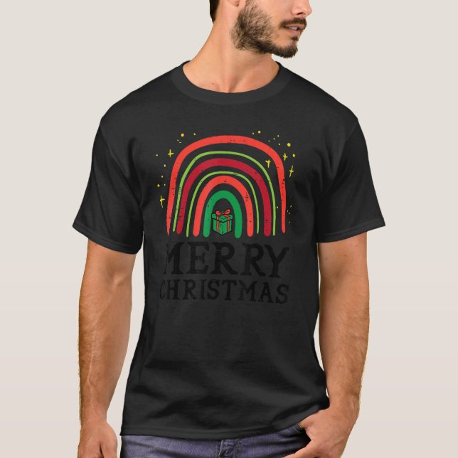 Merry Christmas Rainbow Cute Xmas Women Kids T-Shirt (Front)