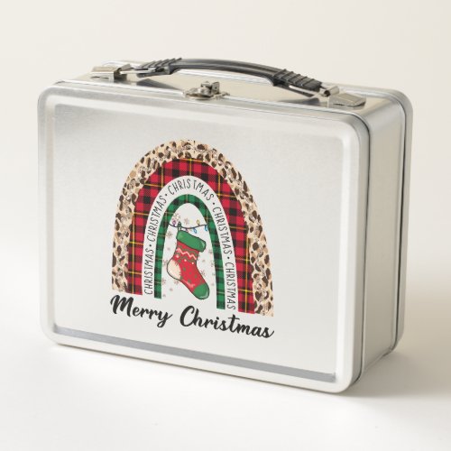 Merry Christmas Rainbow Metal Lunch Box