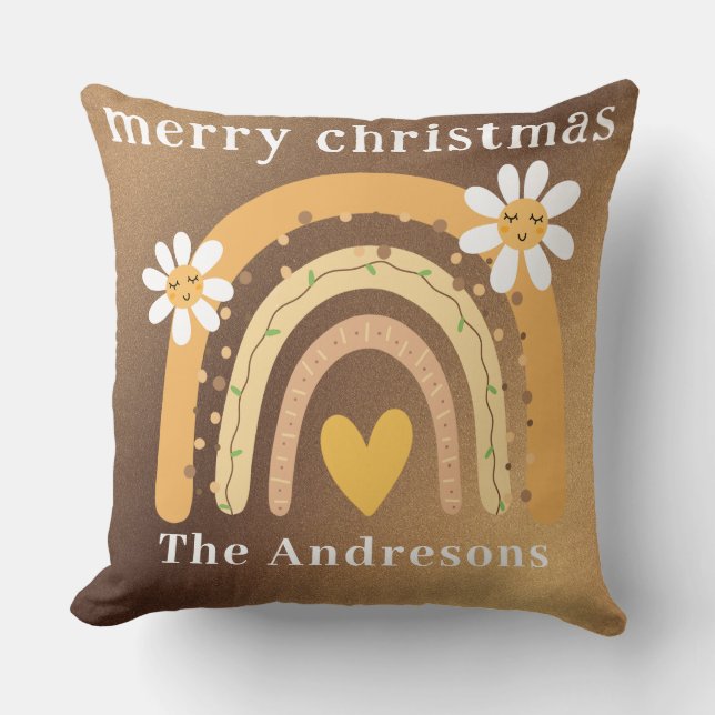 Merry Christmas Rainbow Personalized  Throw Pillow (Front)
