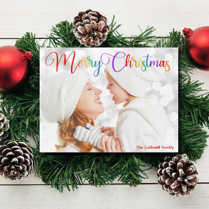 Merry Christmas Rainbow Script Family Photo Magnet