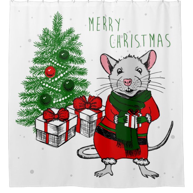 merry christmas rat shower curtain (Front)