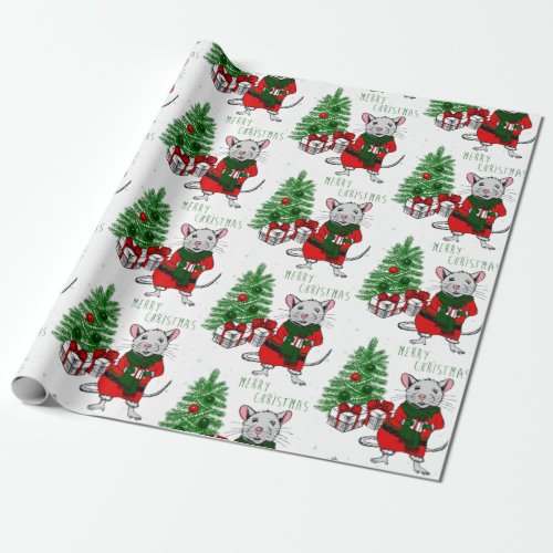 merry christmas rat wrapping paper