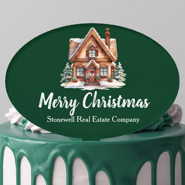 Merry Christmas Real Estate Company Green Party Cake Topper (Creator Uploaded)