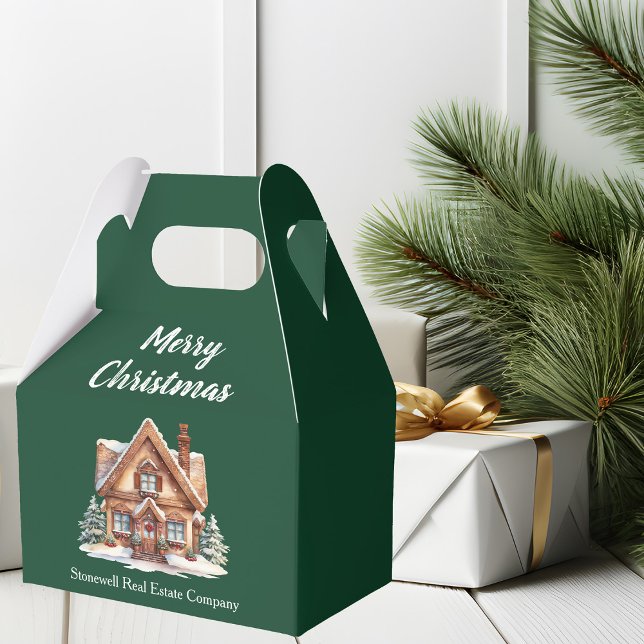 Merry Christmas Real Estate Company Green Party Favor Boxes (Creator Uploaded)