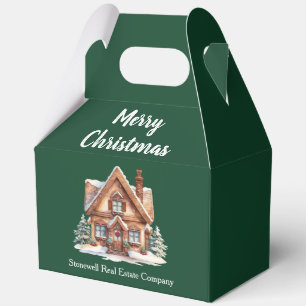 Merry Christmas Real Estate Company Green Party Favor Boxes