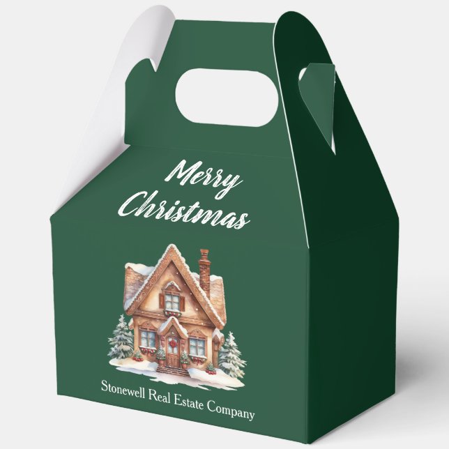 Merry Christmas Real Estate Company Green Party Favor Boxes (Front)