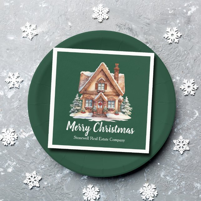 Merry Christmas Real Estate Company Green Party Napkins (Creator Uploaded)