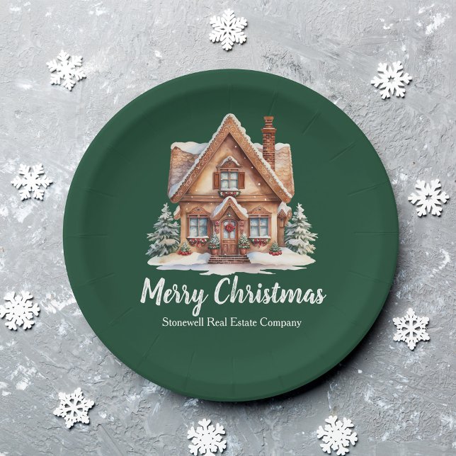 Merry Christmas Real Estate Company Green Party Paper Plates (Creator Uploaded)