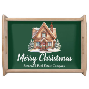 Merry Christmas Real Estate Company Green Party Serving Tray