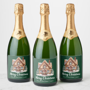 Merry Christmas Real Estate Company Green Party Sparkling Wine Label