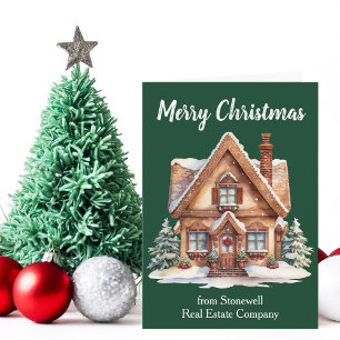 Merry Christmas Real Estate Company Home Green Holiday Card