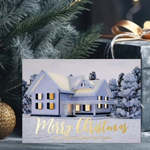 Merry Christmas Real Estate Company Winter Gold Foil Holiday Card