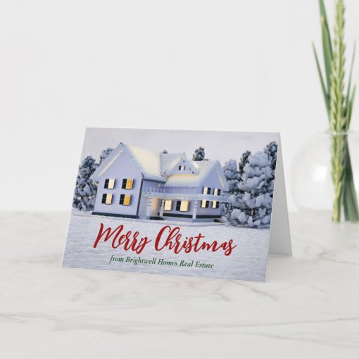 Merry Christmas Real Estate Company Winter House Holiday Card | Zazzle