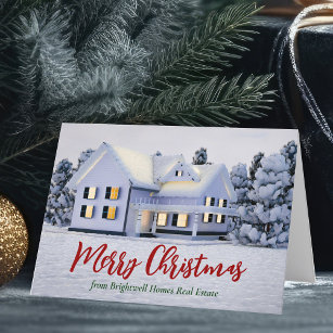 Merry Christmas Real Estate Company Winter House Holiday Card