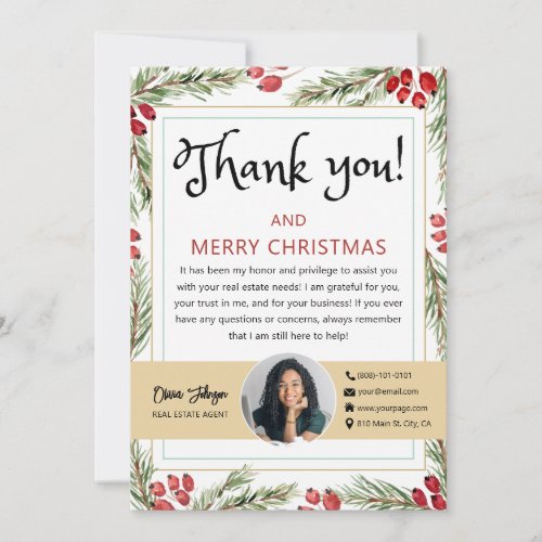 Merry Christmas Real Estate Photo Thank you Card