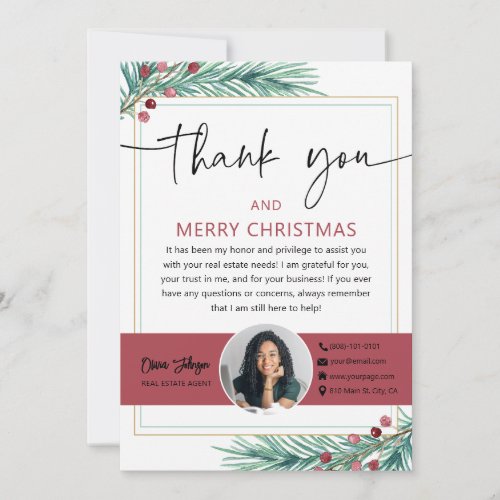 Merry Christmas Real Estate Photo Thank you Card