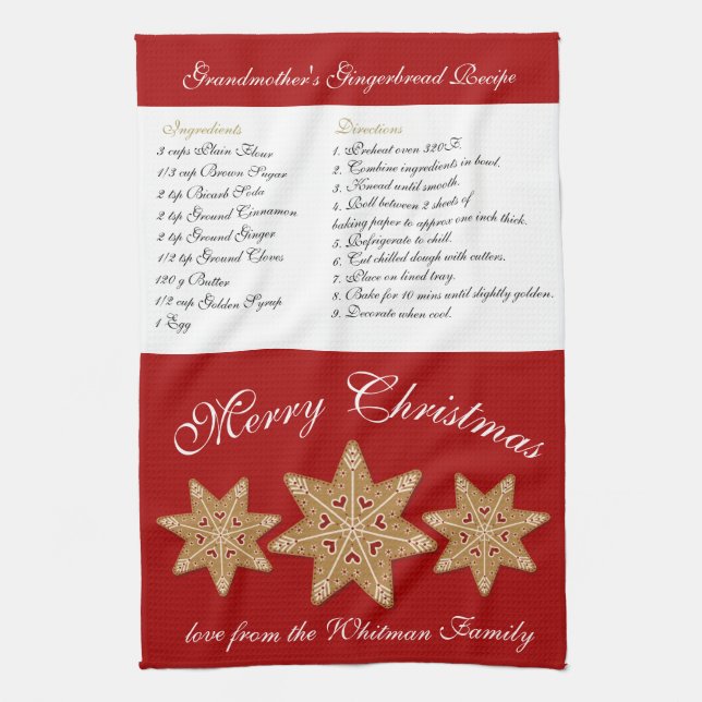 Merry Christmas Recipe Red Kitchen Towel (Vertical)