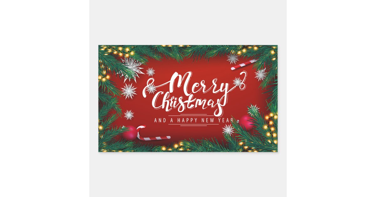 Merry Christmas Rectangular Sticker | Zazzle