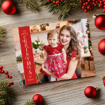 Merry Christmas red 2 photos family gold Foil Holiday Postcard<br><div class="desc">Modern holiday greeting postcard with a full-bleed custom photo and a red vertical overlay strip on the left that draws attention to the real foil text "Merry Christmas." On the back of the postcard, you may add one more of your favorite family pictures as well as your own greeting message....</div>