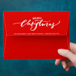 Merry Christmas Red 5X7 Custom Return Address Envelope<br><div class="desc">Send your holiday cards out in style with these festive red envelopes featuring  "Merry Christmas" hand-lettering on the back with your address below.  The front side reads "Kindly Deliver To" (easily delete).  Fits 5x7 cards or change above for other envelope sizes.</div>