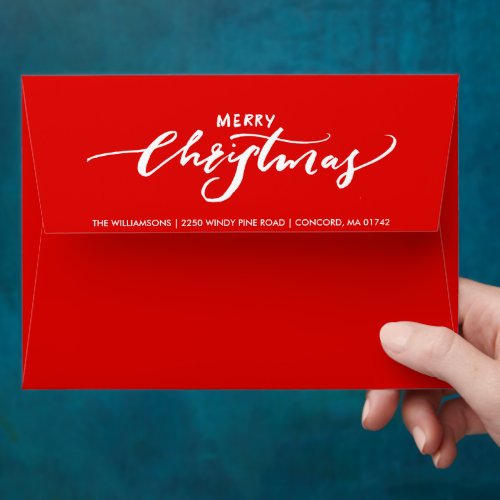 Merry Christmas Red 5X7 Custom Return Address Envelope