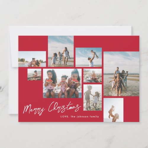 MERRY CHRISTMAS RED  9 Photo Collage  Modern Holiday Card