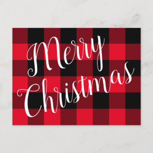 Merry Christmas Red and Black Buffalo Plaid Postcard