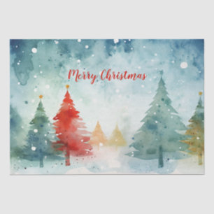 "Merry Christmas" Red and Colorful Pine Trees Tissue Paper
