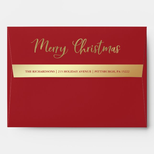 Merry Christmas Red and Gold | Elegant Typography Envelope (Back (Top Flap))