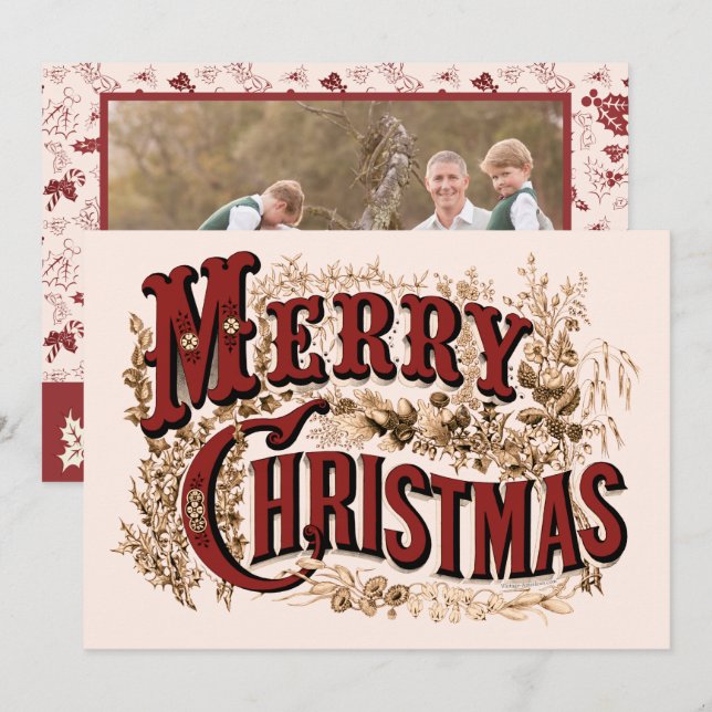 Merry Christmas - Red and Gold Holiday Card (Front/Back)