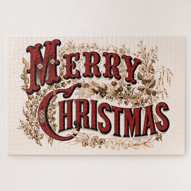 Merry Christmas - Red and Gold Jigsaw Puzzle (Horizontal)