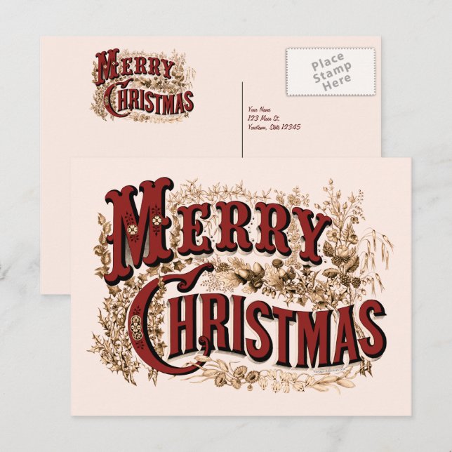 Merry Christmas - Red and Gold Postcard (Front/Back)