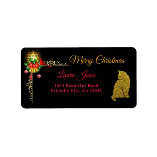 Merry Christmas Red And Gold Return Address Label