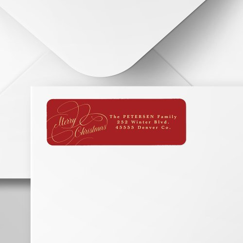 Merry Christmas red and gold return address  Label