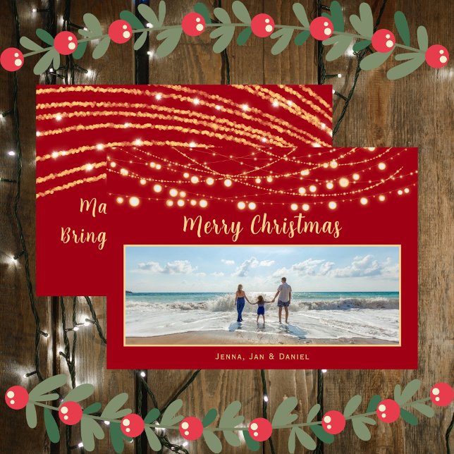 Merry Christmas Red and Gold Single Photo Holiday Card (Merry Christmas Red and Gold Single Photo Holiday Card)