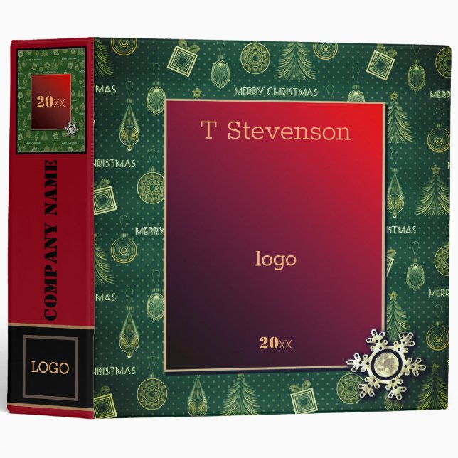 Merry Christmas, red and green 3 Ring Binder (Front/Spine)