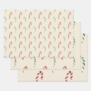 Merry Christmas Red and Green Candy Canes Wrapping Paper Sheets