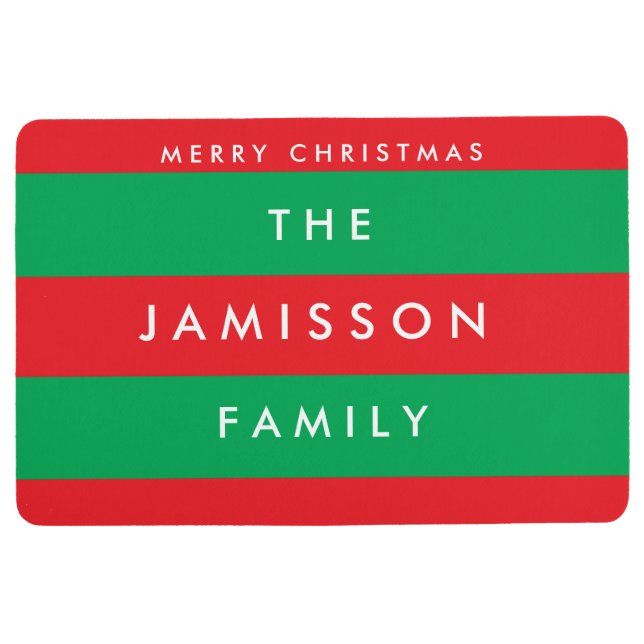 Merry Christmas Red and Green Custom Floor Mat (Front)