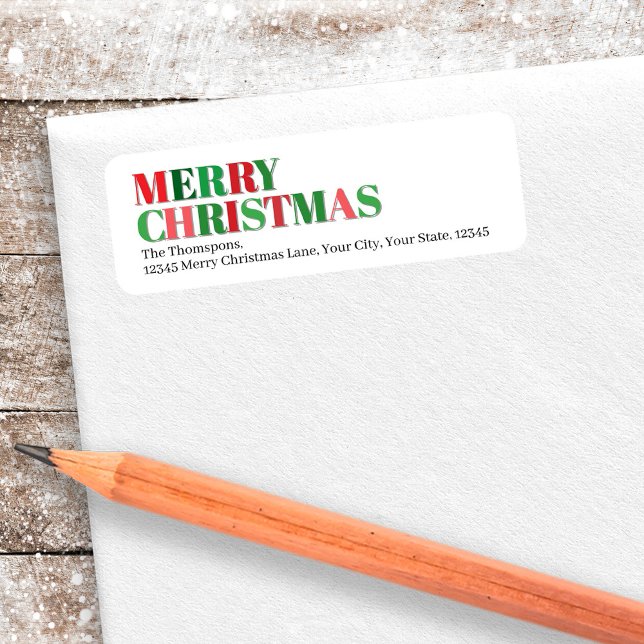 Merry Christmas Red and Green Custom Label (Merry Christmas Custom Return Address Label.)