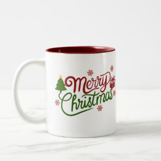 Merry Christmas Red and Green Festive Holiday Coff Two-Tone Coffee Mug