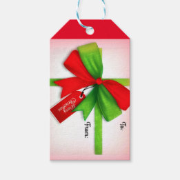 Merry Christmas Red and Green Gift With Bow Tags