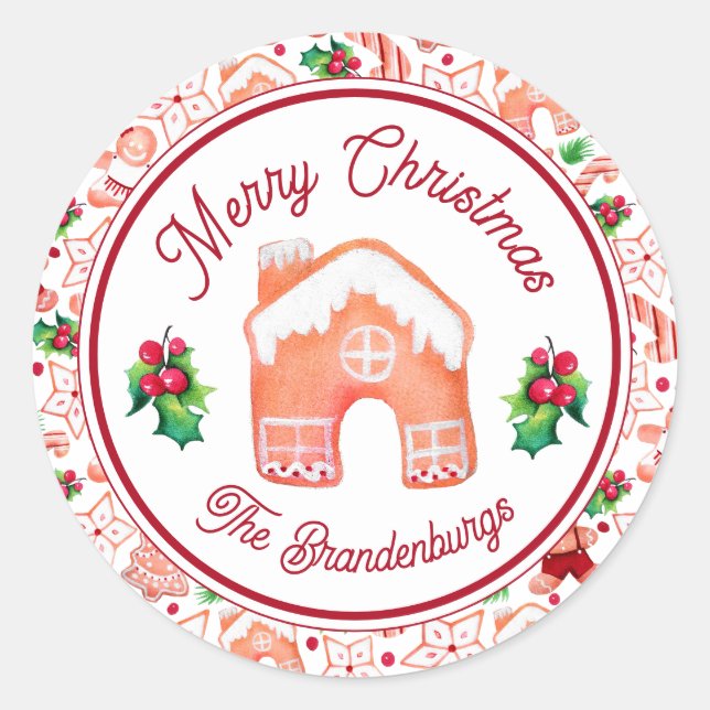 Merry Christmas Red and Green Gingerbread Classic Round Sticker (Front)