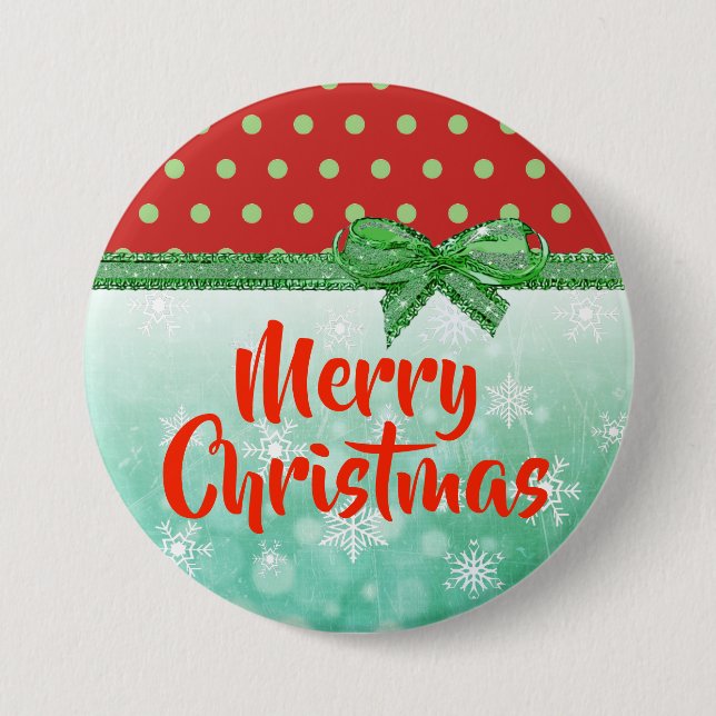 Merry Christmas Red and Green Holiday Button (Front)