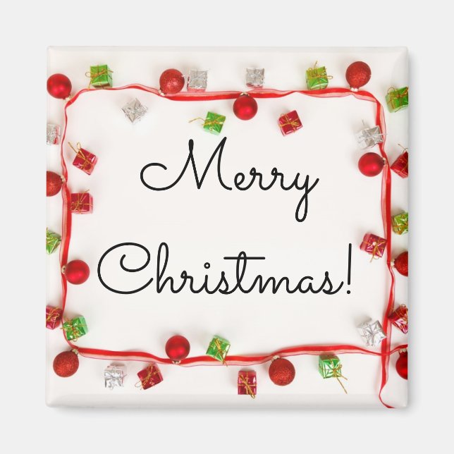 Merry Christmas Red and Green Ornaments Magnet (Front)