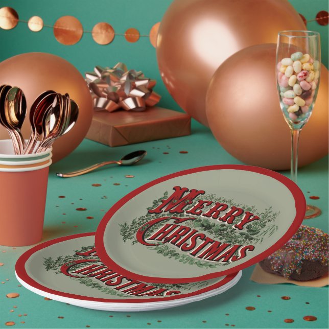 Merry Christmas Red and Green Paper Plates (Multi)