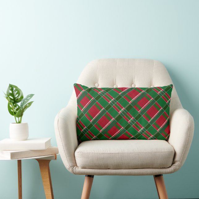 Merry Christmas Red and Green Plaid Lumbar Pillow (Chair)